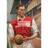 An oil painting by Don Lynch titled "The Throw In By Joe Mercer (A Player of the Arsenal Football