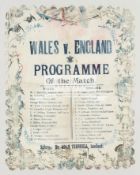 Scarce souvenir programme for the Wales v England rugby union international played at Cardiff Arms