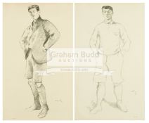 A pair of portraits lithographs by Sir William Rothenstein of the Varsity sportsmen Mr J