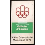 A trio of Montreal 1976 Olympic Games official's badges, ecah Cupro-nickel measuring 29 by 57mm.