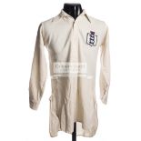 Joe Mercer white England international shirt 1938-39, by St Blaize, unnumbered, long-sleeved,