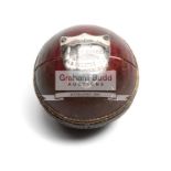 1973 Gillette Cup Final cricket ball, set with a silvered shield inscribed GILLETTE CUP FINAL, 1973,