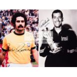 Signed photographs of the Brazil 1970 World Cup winning footballers Carlos Alberto and Rivelino,