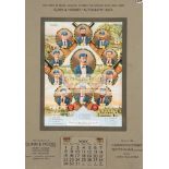 A Gunn & Moore's "Autograph" Cricket Bats advertisement calendar for 1938 featuring a