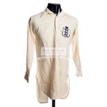 Joe Mercer white England international shirt 1938-39, by St Blaize, unnumbered, long-sleeved,