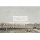 A Victorian tinted lithograph featuring children playing football at High Harrogate in Yorkshire