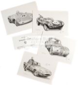 Three greetings cards signed by the racing driver Stirling Moss,