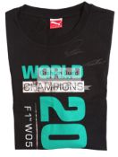 Lewis Hamilton, Nico Rosberg and Niki Lauda signed 2014 F1 t-shirt,