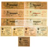 A collection of ten 1950 World Cup tickets, including the final Brazil v Uruguay,