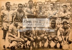 Newspaper picture part-signed by the Brazil football team circa 1966, approx. 16 by 12in.