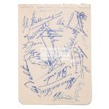 Autographs of the 1950 West Indies cricket team to England, album page with 16 signatures in ink,