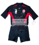 Rare & signed England 2003 Rugby World Cup dark blue colour change kit,