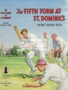 Original cricket artwork for the dust jacket of a story by Talbot Baines Reed titled "The Fifth