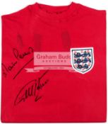 Geoff Hurst & Martin Peters double-signed red England 1966 World Cup Final retro jersey,