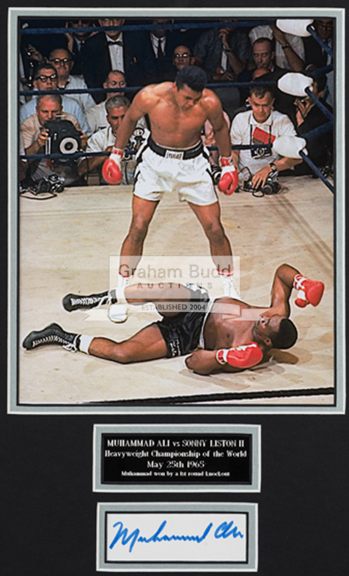 Muhammad Ali signed photographic display for the Sonny Liston II Championship fight 25th May 1965,