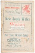 Rare Wales v New South Wales "Warathas" rugby union programme played at Cardiff Arms Park 26th