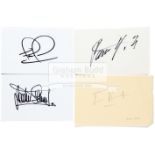 Autographs of four British motor racing world champions: Jackie Stewart, James Hunt,