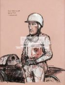 An original Bill Hewison Punch Magazine artwork featuring the racing driver Stirling Moss, signed,