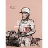 An original Bill Hewison Punch Magazine artwork featuring the racing driver Stirling Moss, signed,