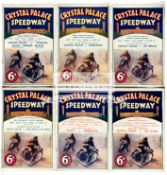 Six Crystal Palace speedway programmes, 1 each for 1929, 1930, 1932 and 1933, and 2 for 1931,