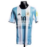 Lionel Messi blue & white striped Argentina v Colombia international jersey 15th November 2016,