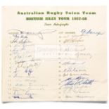 Official autograph sheet for the Australian Rugby Union Team British Isle Tour 1957-58,