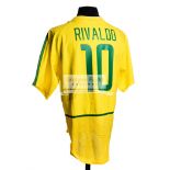 Brazil No.10 replica home jersey signed by Rivaldo, signed to the reverse besides the No.