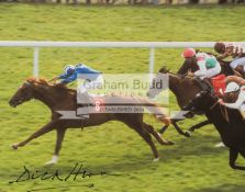 A Dick Hern signed colour photograph of Nashwan winning the 1989 2,000 Guineas, 10 by 8in.