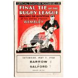 Rugby League Challenge Cup Final programme Barrow v Salford played at Wembley Stadium 7th May 1938,