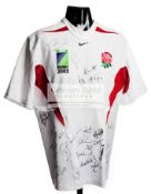 A signed England forward's blood replacement shirt from the 2003 Rugby World Cup,