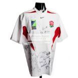 A signed England forward's blood replacement shirt from the 2003 Rugby World Cup,