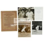 Rare Wimbledon memorabilia, comprising Wimbledon Final programme Saturday June 27 1931,