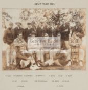 A period photograph of the Kent county cricket team in 1905, sepia-toned, 8 by 11in.