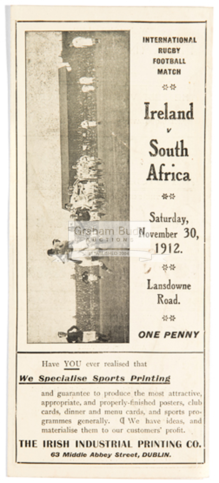 Rare Ireland v South Africa rugby union programme played at Lansdowne Road, Dublin,