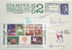 Stampex World Cup 82 FDC cover signed by England 1966 World Cup winners Bobby Moore,