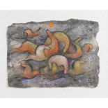 Newington, Charles b1960 British AR, Horses in Orange Moon. 7 x 9.5 ins., (18 x 24 cms.