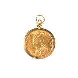 Gold half sovereign in a 9 ct yellow gold mount. 1892 Queen Victoria.