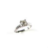 18 ct white gold diamond solitaire ring. The old cut diamond weighing approx. 0.