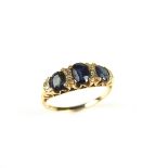 18 ct yellow gold diamond and sapphire ring.