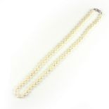 Pair of cultured pearl necklaces. Complete with Mikimoto boxes and guarantees.