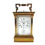 French brass repeating carriage clock with alarm by L'Epée.