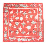 A Hermes Paris 'Ballerina' silk square scarf. An original orange box is included.