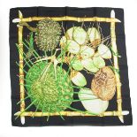 A Hermes Paris 'Jardin Creole' silk square scarf. Designed by Valerie Dawlat for Hermes.