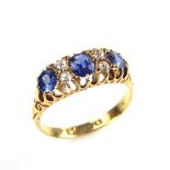 Edwardian 18 ct yellow gold sapphire and diamond ring.