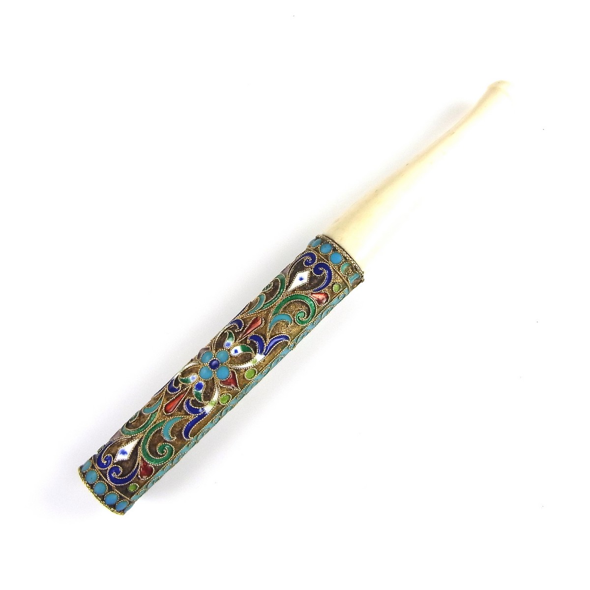 A Russian gilt silver and cloisonne enamelled cigar holder, late 19th/early 20th century.