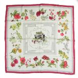 A Hermes Paris 'Quai aux Fleurs' silk square scarf. Designed by Hugo Grygkar for Hermes.