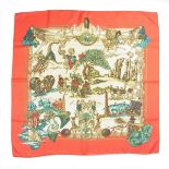 A Hermes Paris 'Aux Fil de la Soie' silk square scarf. Designed by Annie Favres for Hermes.