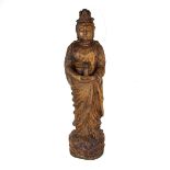 A large Chinese carved wood figure of Guanyin. 36.2 in (92 cm) height.