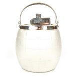 A Victorian silver and frosted glass biscuit barrel.