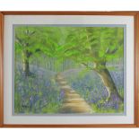 Thompson P. Contemporary British AR, Bluebell Wood. 15.5 x 19.5, Pastel, SIgned.